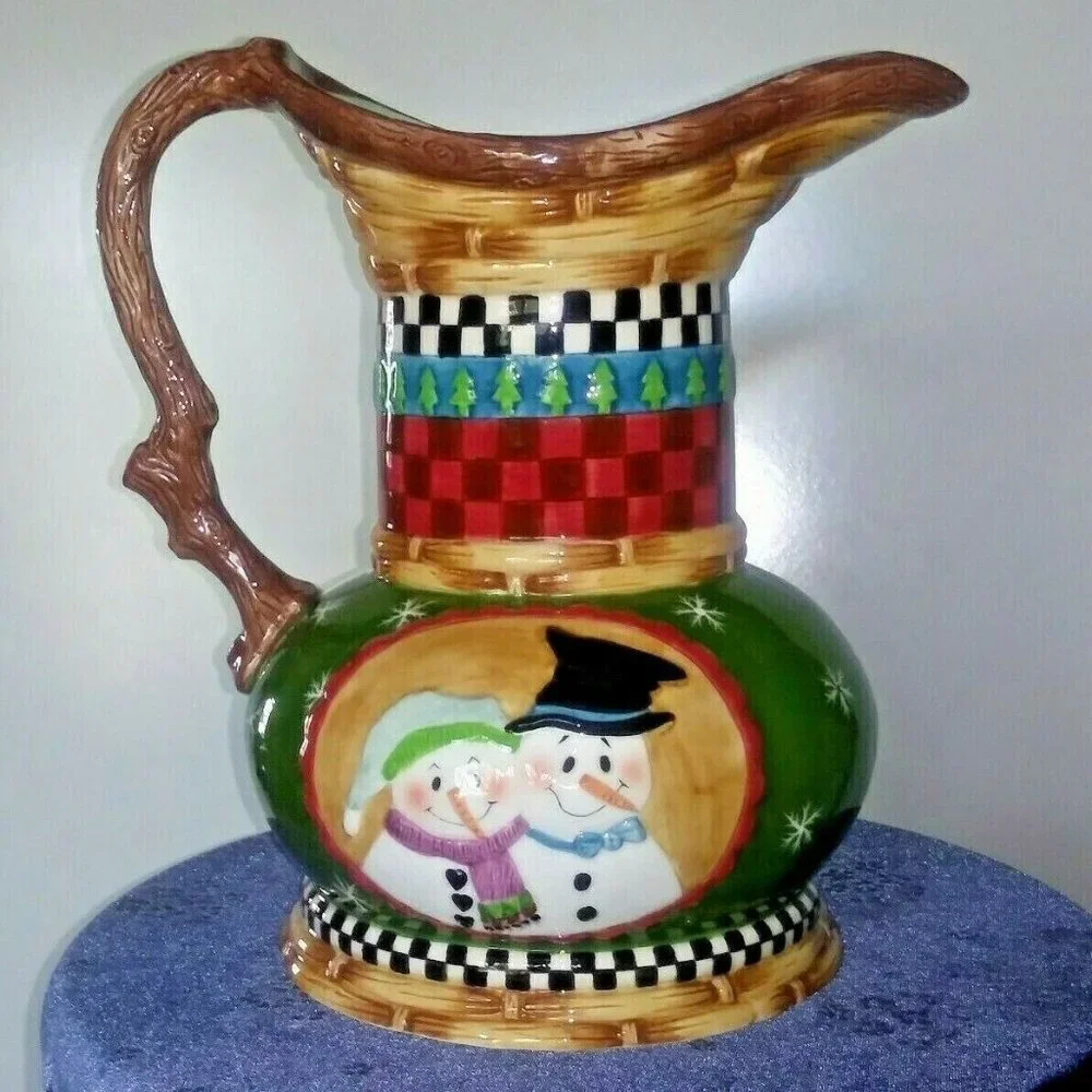 VTG Snowman Mr. & Mrs. Pitcher VASE Checkered Peggy Fairfax House of Hatten